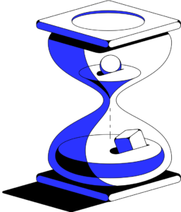 Hourglass icon with ball and cube inside