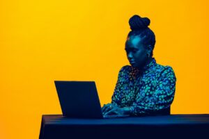 African woman with the laptop