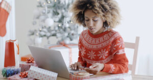 Woman holiday shopping online