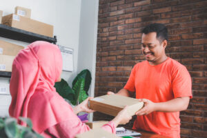 Giving package to delivery service