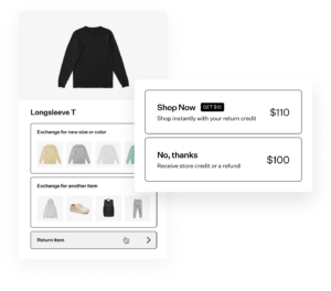 Image depicts the Shop Now/Shop Later platform, with the option to receive extra store credit to Shop Now for a different item.