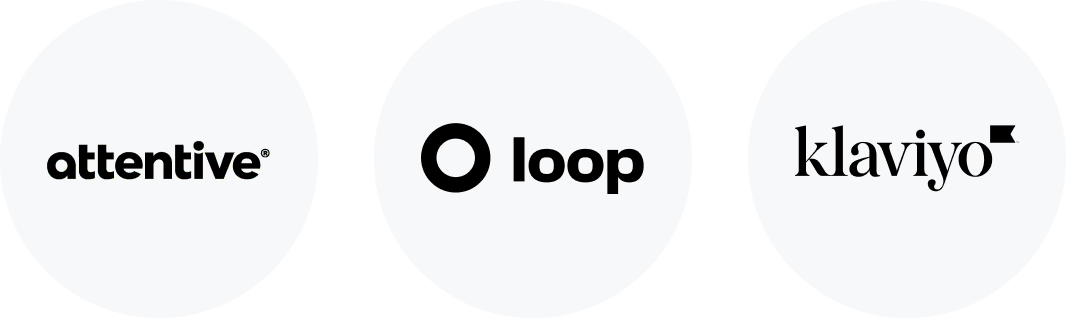 Image depicts three logos: Loop, Attentive, and Klaviyo.