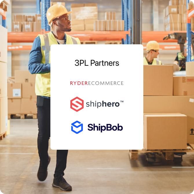 Warehouse workers with a graphic overlay of Loop 3PL partners